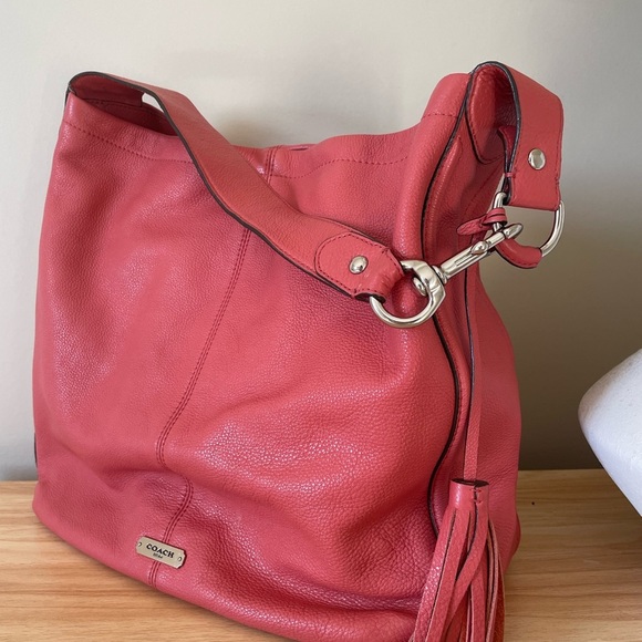 Coach Vibrant Coral Leather Hobo Bag NWOT - Picture 8 of 8